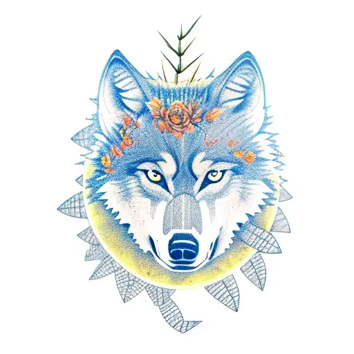 Open book with thorns and roses coming out to form a wolf tattoo design idea