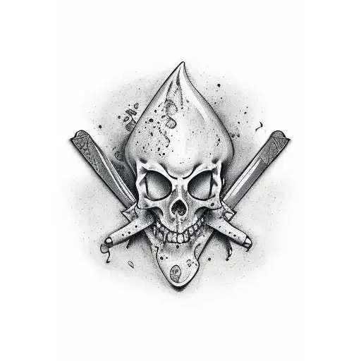 Bloody scroll with a dagger in the middle and Silenzio is written on the scroll tattoo design idea