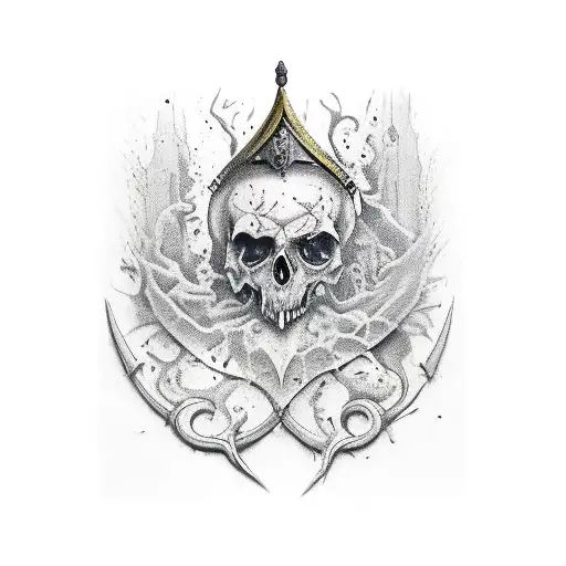 Bloody scroll with a dagger in the middl e tattoo design idea