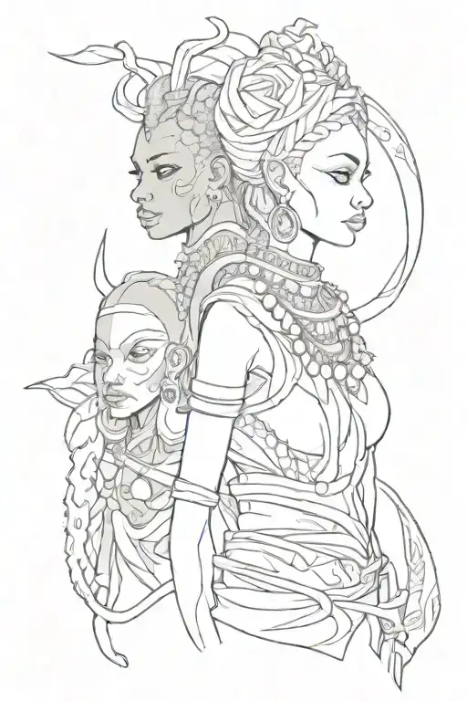 yemanja and ogun tattoo design idea