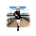 cute anime girl holding a gun with one hand on her hip with head tildted slightly down and glasses on the bridge of thes tattoo design idea