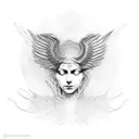 Dña evolving in tree roots, linked to chakras generating sound that materialises into classical sculpture with wings tattoo design idea