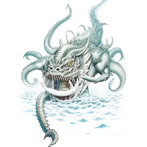 Demon slayer fighting a sea monster tattoo design idea