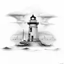 Haunted lighthouse guiding ships in the dark tattoo design idea