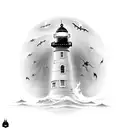 Haunted lighthouse guiding ships in the dark tattoo design idea