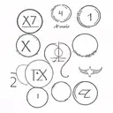 Dates in Latin Numbers and XXVI.IV.MCMXCVII : X.X.MMXXIV Name in Carthaginian:  𐤌𐤀𐤉𐤎𐤎𐤀 minimalistic circular  tattoo design idea