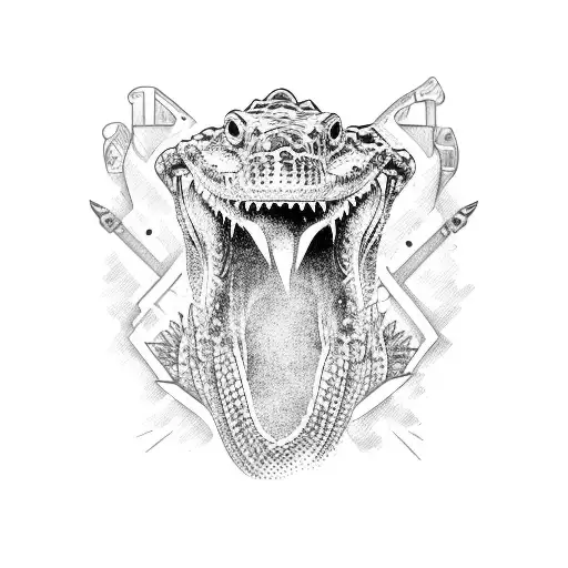 Crocodile posing with AK47 tattoo design idea