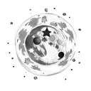 moon with clouds, small birds, and stars tattoo design idea