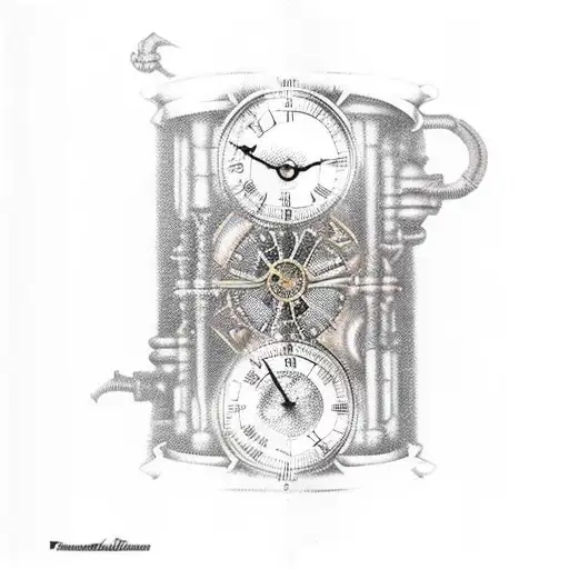 hourglass steampunk that incorporates the classic hourglass shape with steampunk elements such as gears, cogs, and pipes tattoo design idea