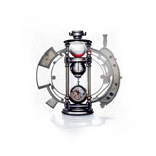 hourglass steampunk that incorporates the classic hourglass shape with steampunk elements such as gears, cogs, and pipes tattoo design idea