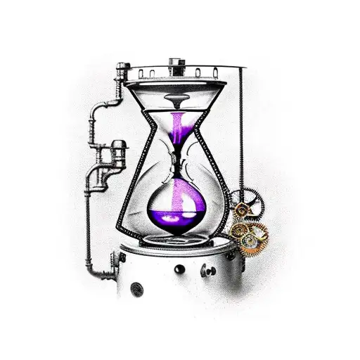 hourglass steampunk that incorporates the classic hourglass shape with steampunk elements such as gears, cogs, and pipes tattoo design idea