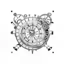 hourglass steampunk that incorporates the classic hourglass shape with steampunk elements such as gears, cogs, and pipes tattoo design idea