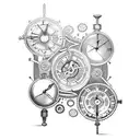 hourglass steampunk that incorporates the classic hourglass shape with steampunk elements such as gears, cogs, and pipes tattoo design idea