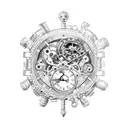 hourglass steampunk that incorporates the classic hourglass shape with steampunk elements such as gears, cogs, and pipes tattoo design idea