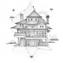 a house using the letters g and h tattoo design idea