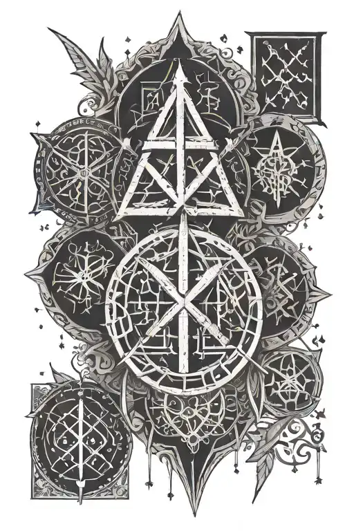 nordic runes and witcher signs tattoo design idea