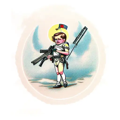 cherub aiming rifle tattoo design idea
