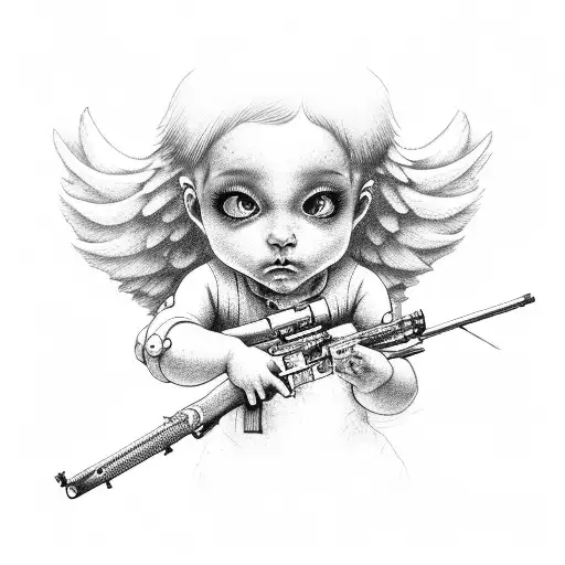 cherub with scoped rifle tattoo design idea