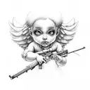 cherub with scoped rifle tattoo design idea