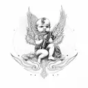 cherub with scoped rifle tattoo design idea