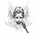 cherub with scoped rifle tattoo design idea