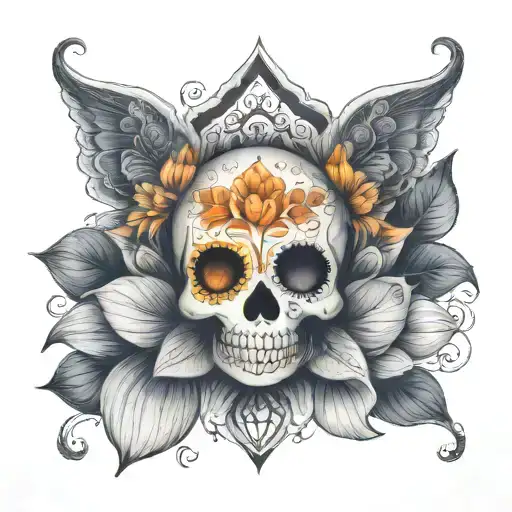 sugar skull  boho mandala  lotus tattoo design idea