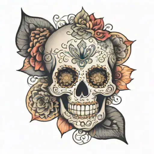 sugar skull surrounded by a lotus mandala  tattoo design idea