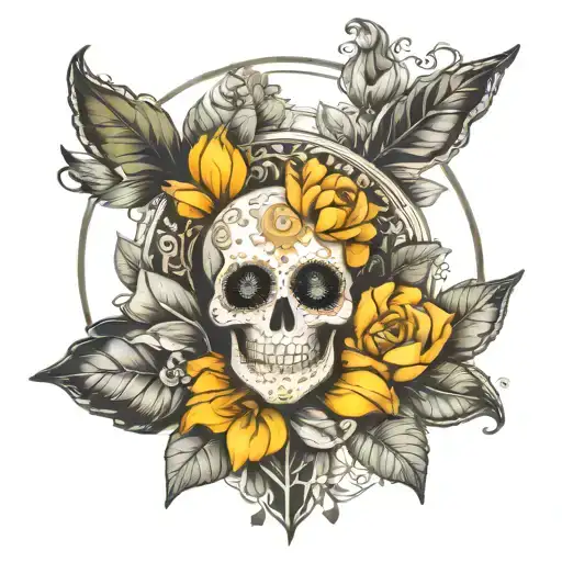sugar skull  boho mandala medallion lotus tattoo design idea