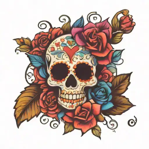 sugar skull floral  mandala tattoo design idea
