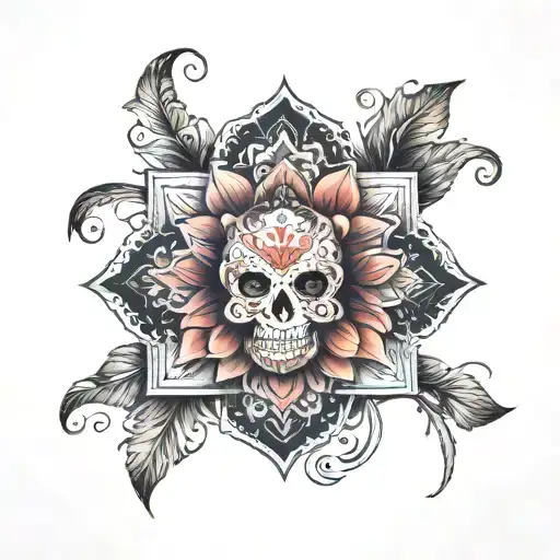 boho mandala lotus sugar skull tattoo design idea