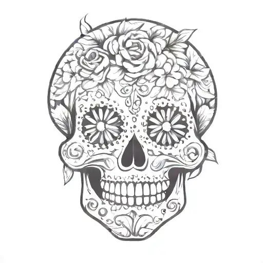 sugar skull with floral tattoo design idea