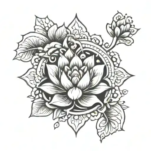 floral mandala  with lotus flower  tattoo design idea