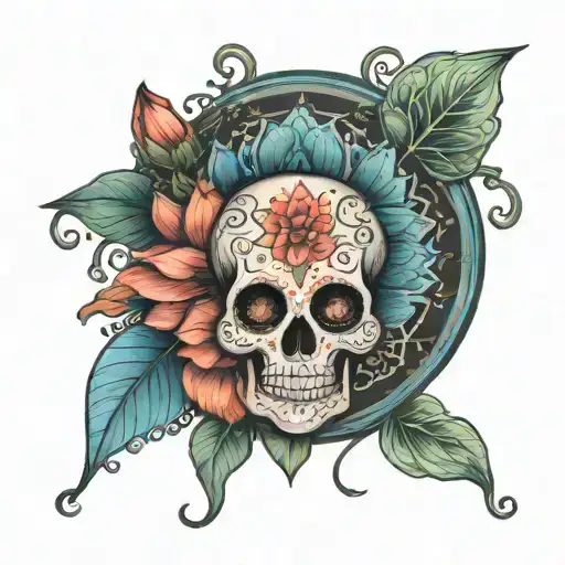 sugar skull with lotus mandala tattoo design idea