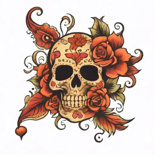 sugar skull floral  mandala tattoo design idea