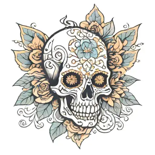 classy sygar skull and mandala tattoo design idea