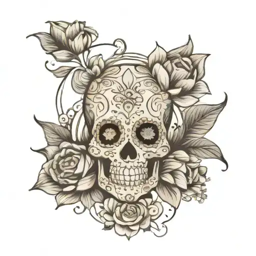 sugar skull surrounded by a lotus mandala  tattoo design idea