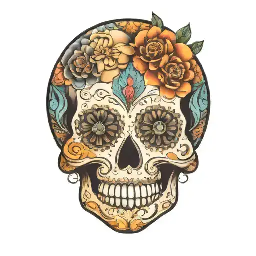 sugar skull with  mandala tattoo design idea