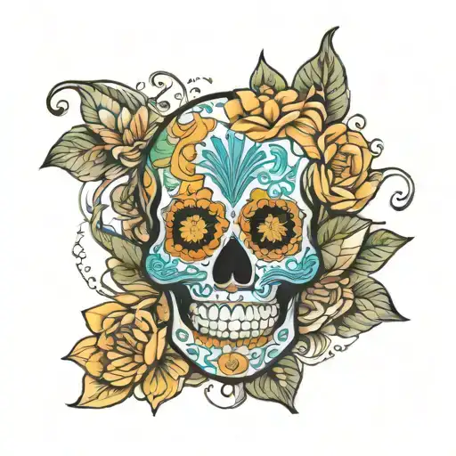 sugar skull surrounded by a lotus mandala  tattoo design idea