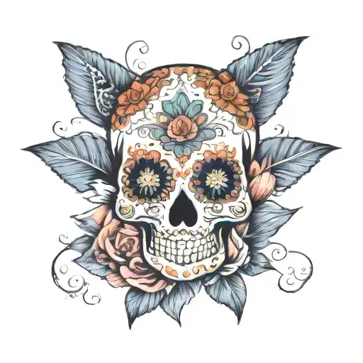 sugar skull surrounded by a lotus mandala tattoo design idea