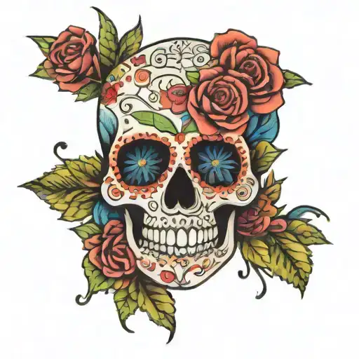 sugar skull floral  mandala tattoo design idea