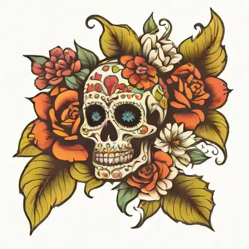 sugar skull floral  mandala tattoo design idea