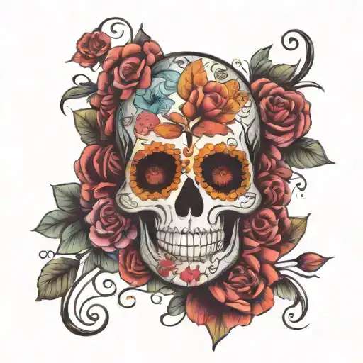 sugar skull floral  mandala tattoo design idea