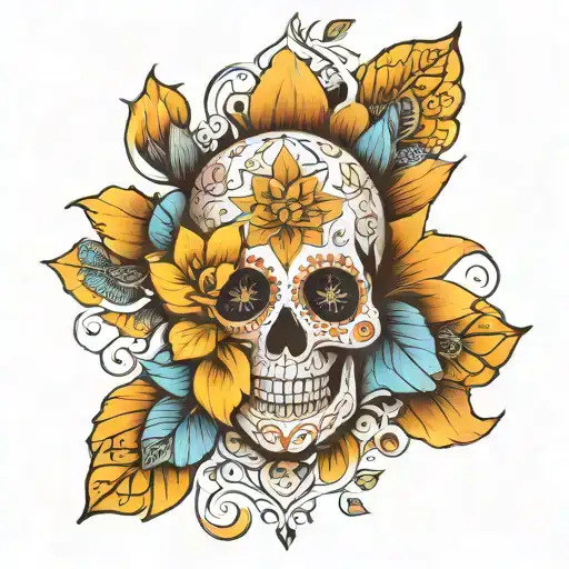 sugar skull  boho mandala  lotus tattoo design idea