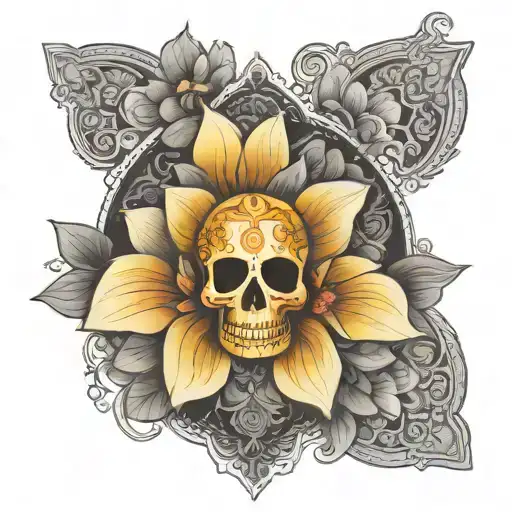 sugar skull  boho mandala medallion lotus tattoo design idea