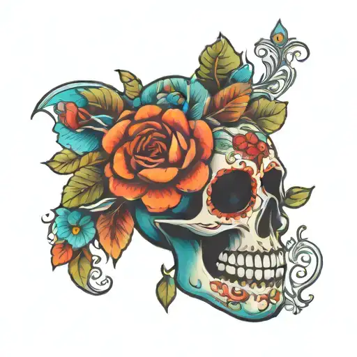 sugar skull floral  mandala tattoo design idea