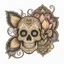sugar skull with lotus mandala tattoo design idea