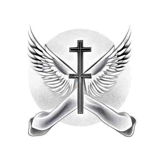 Christian Cross with angel wings tattoo design idea