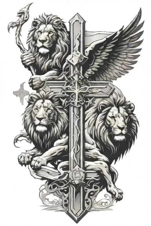 "protector" "provider" lions, Jesus, cross, click melting street signs  tattoo design idea