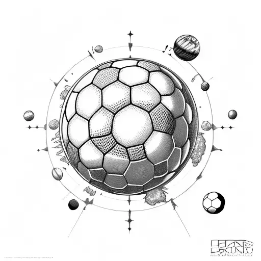 soccerball as planet in solar system tattoo design idea