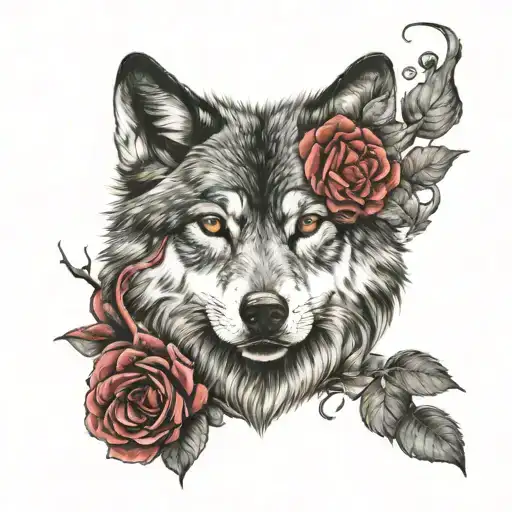 wolf blended by roses tattoo design idea